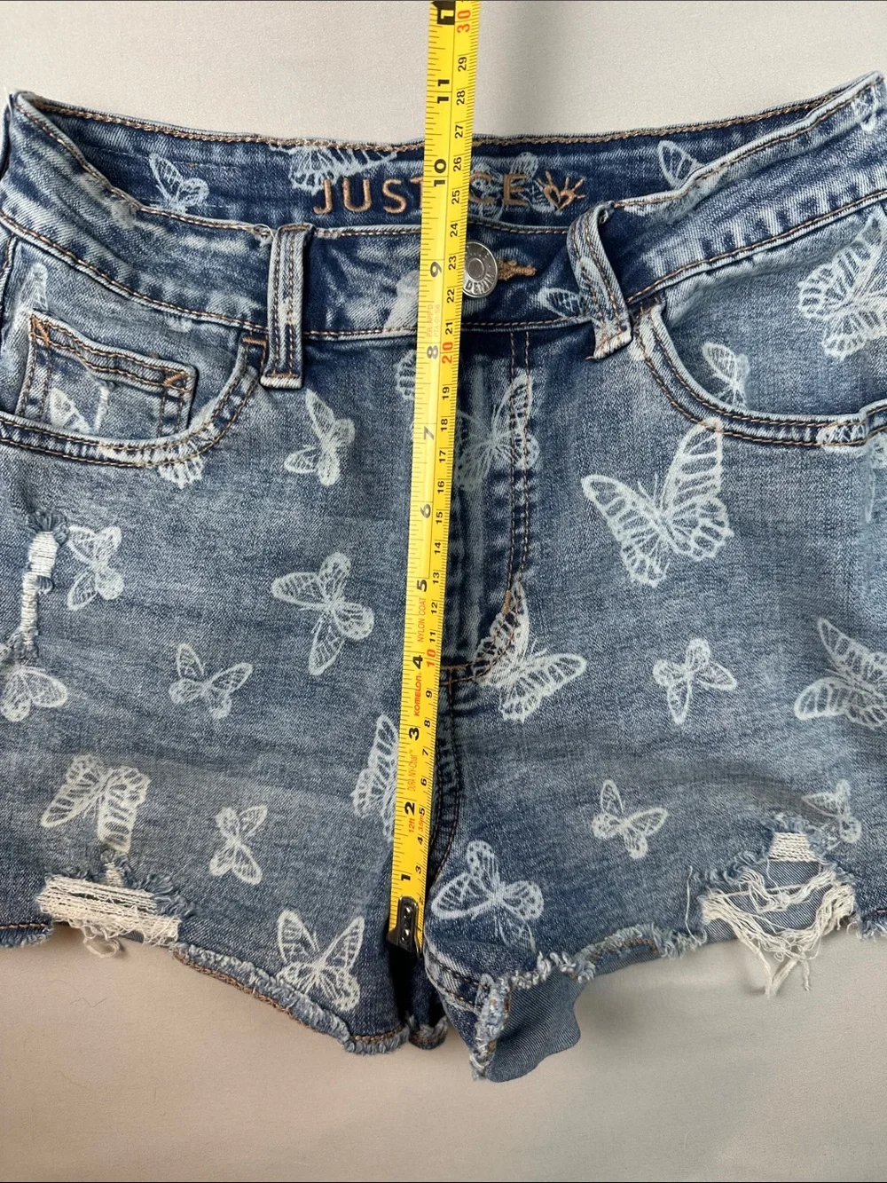 Justice Jean Denim Shorts 14 Blue White Butterfly Distressed